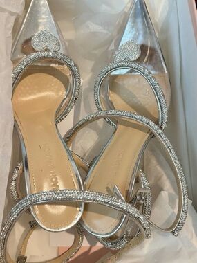 MACH & MACH Silver Crystal-Strap Pointed Toe Heels